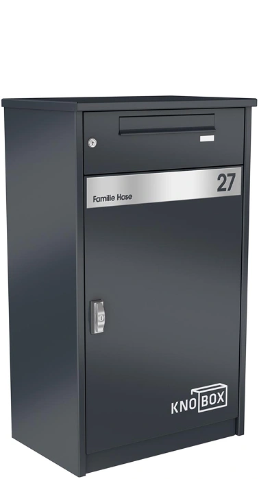 Paketbox KNOBOX XL mit Briefkasten in Anthrazit und Beschriftung von KNOBLOCH
